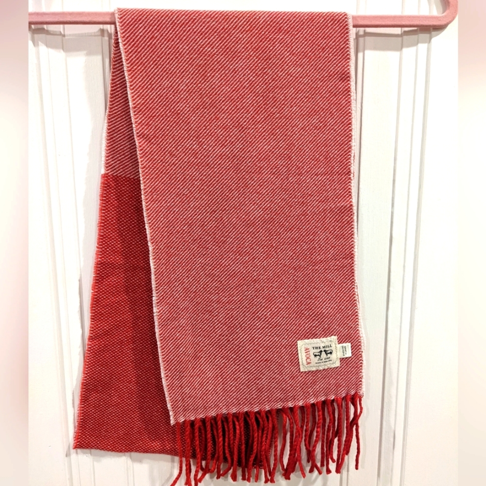 Avoca red white pattern cashmere wool blend scarf